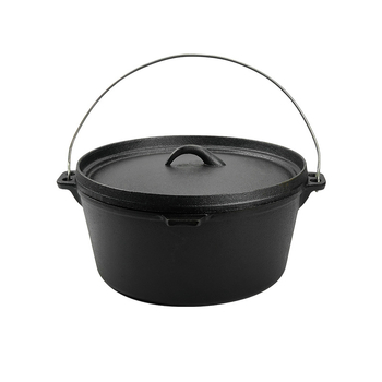 Prispôsobený liatinový holandský hrniec na kemping – izolácia, objem 3.1–4 L, hmotnosť 8.5 kg, liatinový poklop