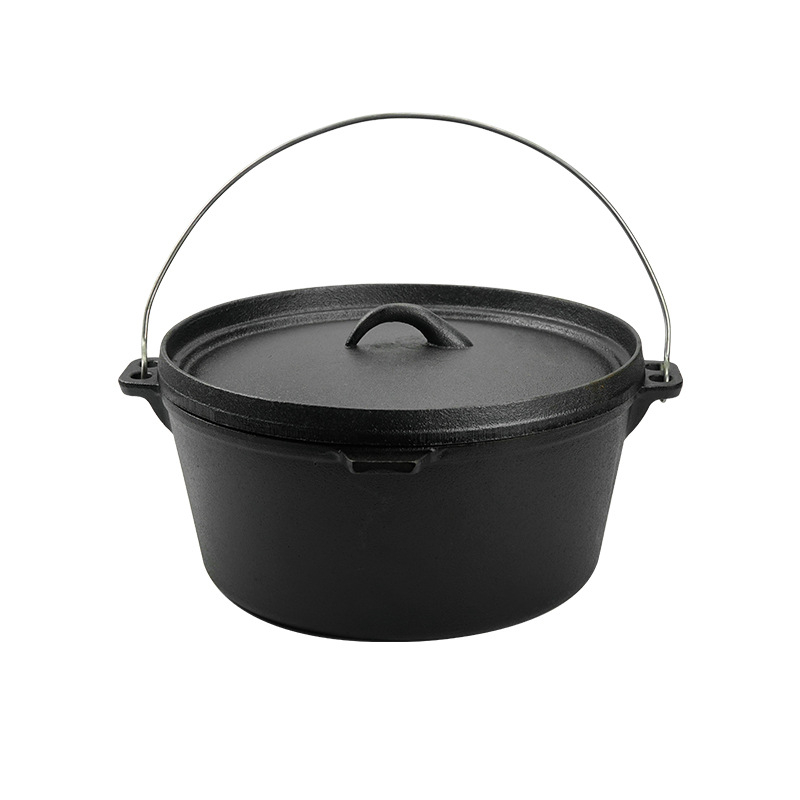 Prispôsobený liatinový holandský hrniec na kemping – izolácia, objem 3.1–4 L, hmotnosť 8.5 kg, liatinový poklop