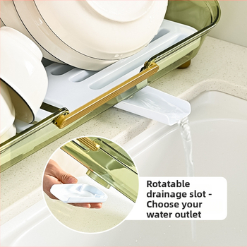 Plastikinis džiovinimo laikiklis su stačiakampiu padėklu dubenims ir įrankiams