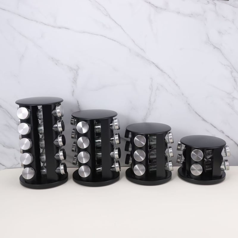 Viacvrstvový stojan na koreniny z nehrdzavejúcej ocele s otočnou platňou 360°, kompaktný dizajn