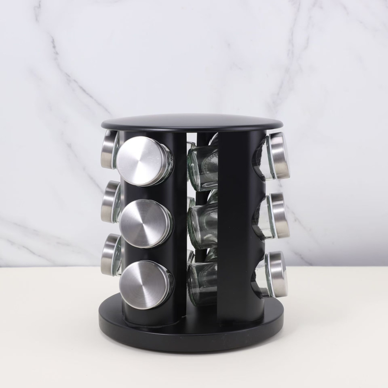 Viacvrstvový stojan na koreniny z nehrdzavejúcej ocele s otočnou platňou 360°, kompaktný dizajn