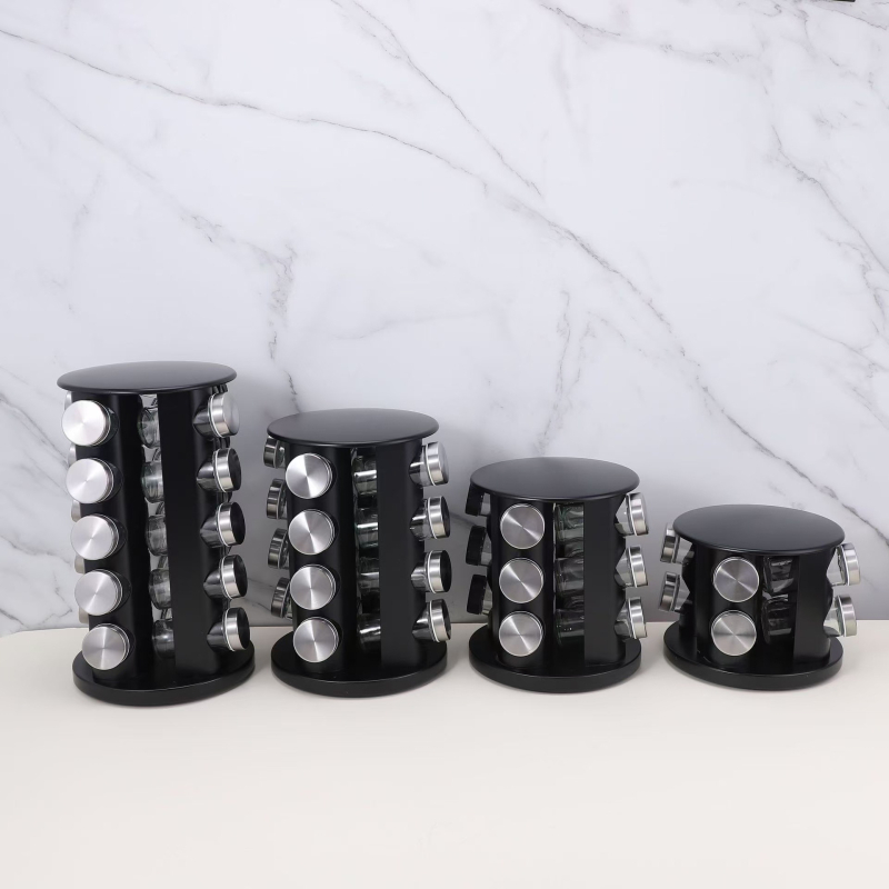 Viacvrstvový stojan na koreniny z nehrdzavejúcej ocele s otočnou platňou 360°, kompaktný dizajn