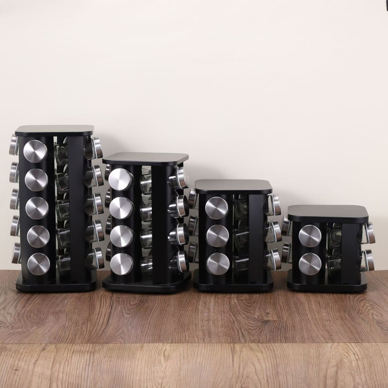 Viacvrstvový stojan na koreniny z nehrdzavejúcej ocele s otočnou platňou 360°, kompaktný dizajn