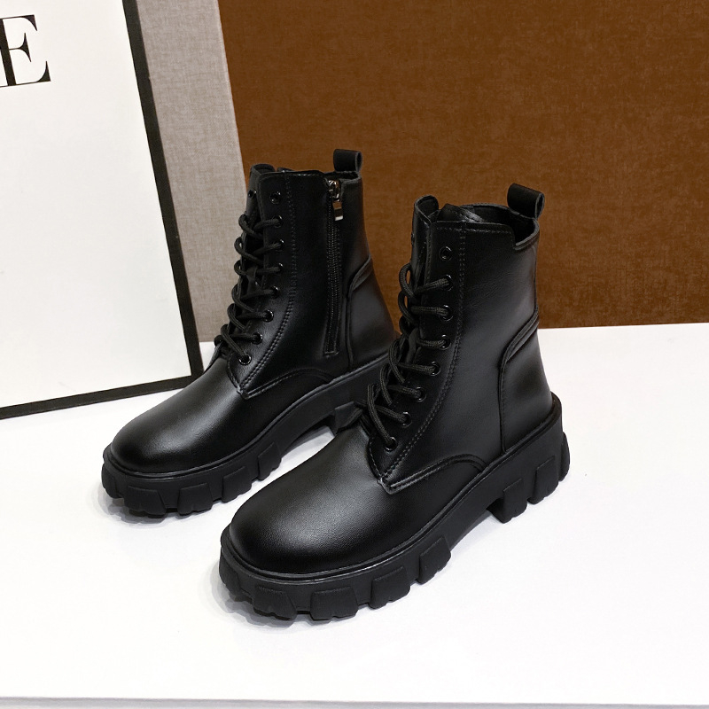 Moteriški Martins batai, korėjieško stiliaus, apvali nosis, šoninis užtrauktukas, vidutinio aukščio kulnas 3–5 cm