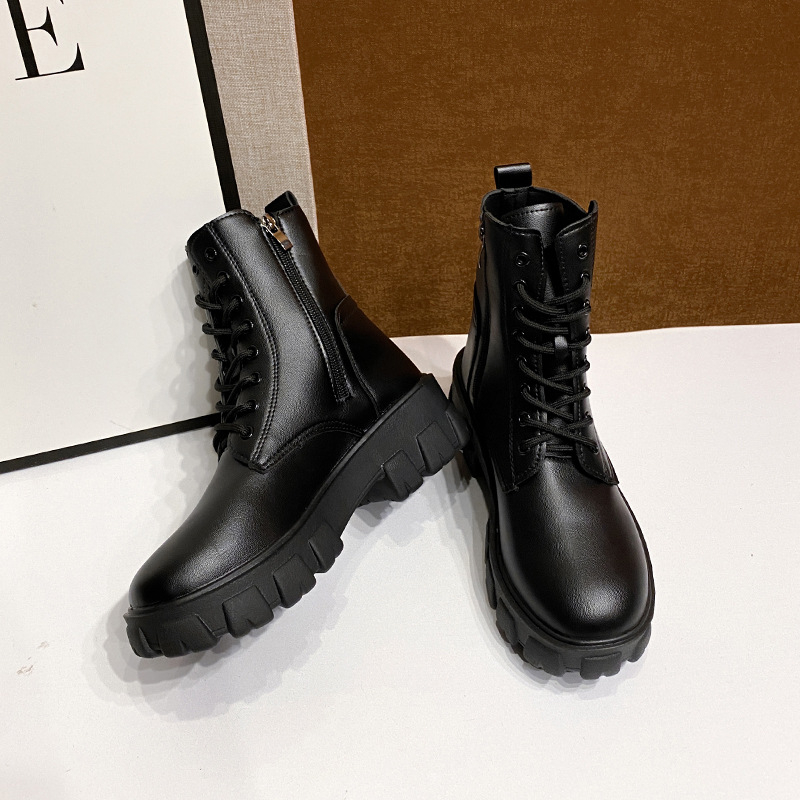 Moteriški Martins batai, korėjieško stiliaus, apvali nosis, šoninis užtrauktukas, vidutinio aukščio kulnas 3–5 cm