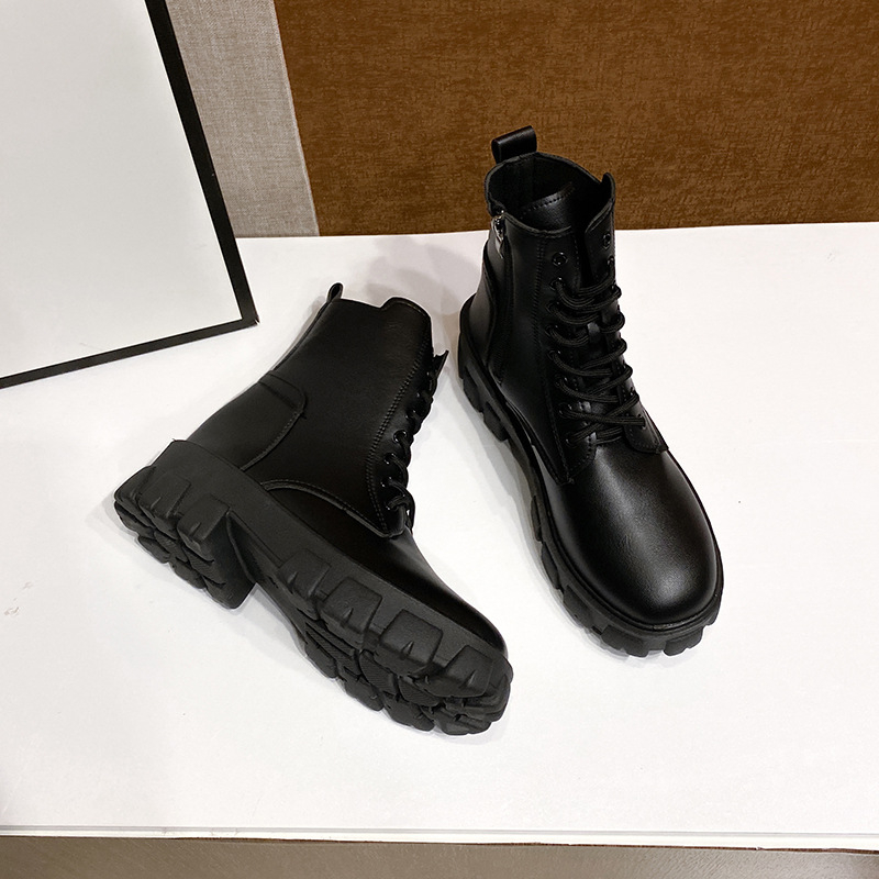 Moteriški Martins batai, korėjieško stiliaus, apvali nosis, šoninis užtrauktukas, vidutinio aukščio kulnas 3–5 cm