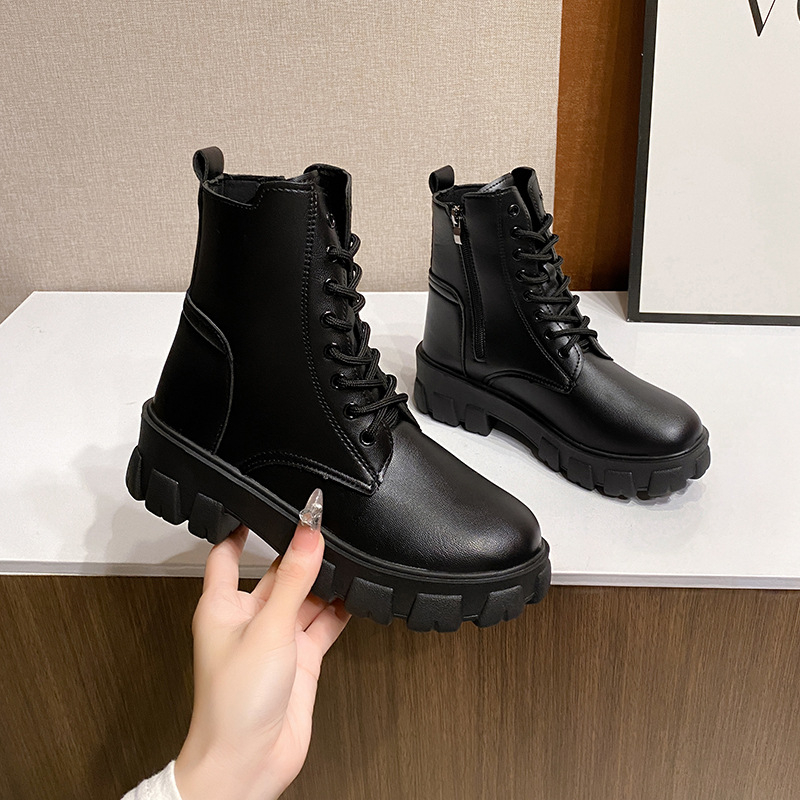 Moteriški Martins batai, korėjieško stiliaus, apvali nosis, šoninis užtrauktukas, vidutinio aukščio kulnas 3–5 cm