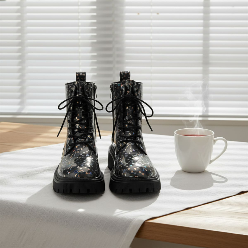 Martin batai: apvalios nosies, britų stilius, vidutinio aukščio kulnas 3-5 cm, PU viršus, guminė padas