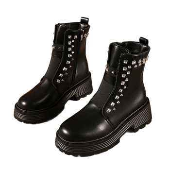 Moteriški motociklo batai, Korėjinis stilius, apvali nosis, storas kulnas 6-8 cm