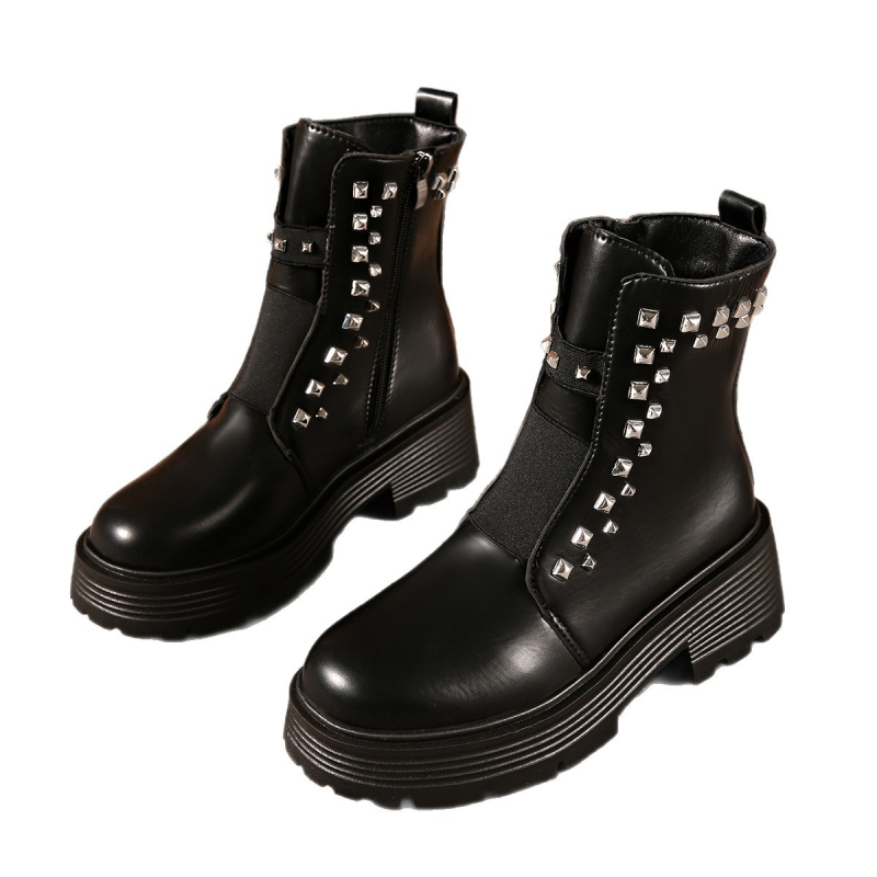 Moteriški motociklo batai, Korėjinis stilius, apvali nosis, storas kulnas 6-8 cm