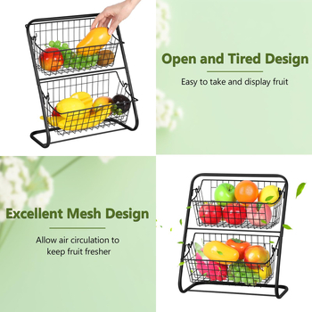 Подвижен органайзер за плодове и зеленчуци за кухня, титано-стоманена конструкция, с отделения, за плот и до мивката