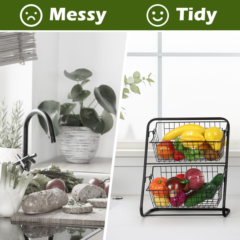 Подвижен органайзер за плодове и зеленчуци за кухня, титано-стоманена конструкция, с отделения, за плот и до мивката