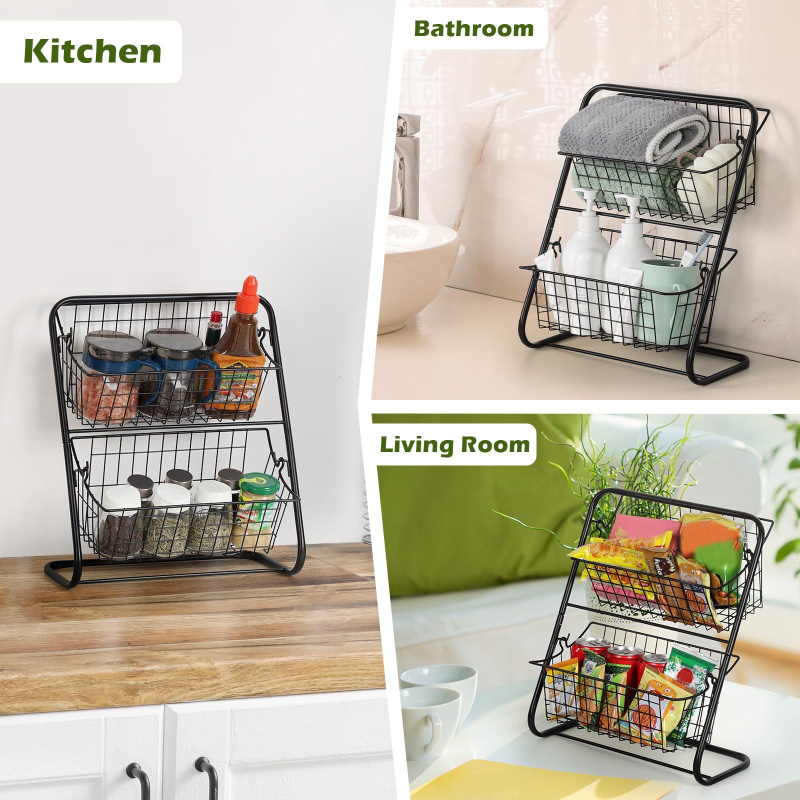 Подвижен органайзер за плодове и зеленчуци за кухня, титано-стоманена конструкция, с отделения, за плот и до мивката