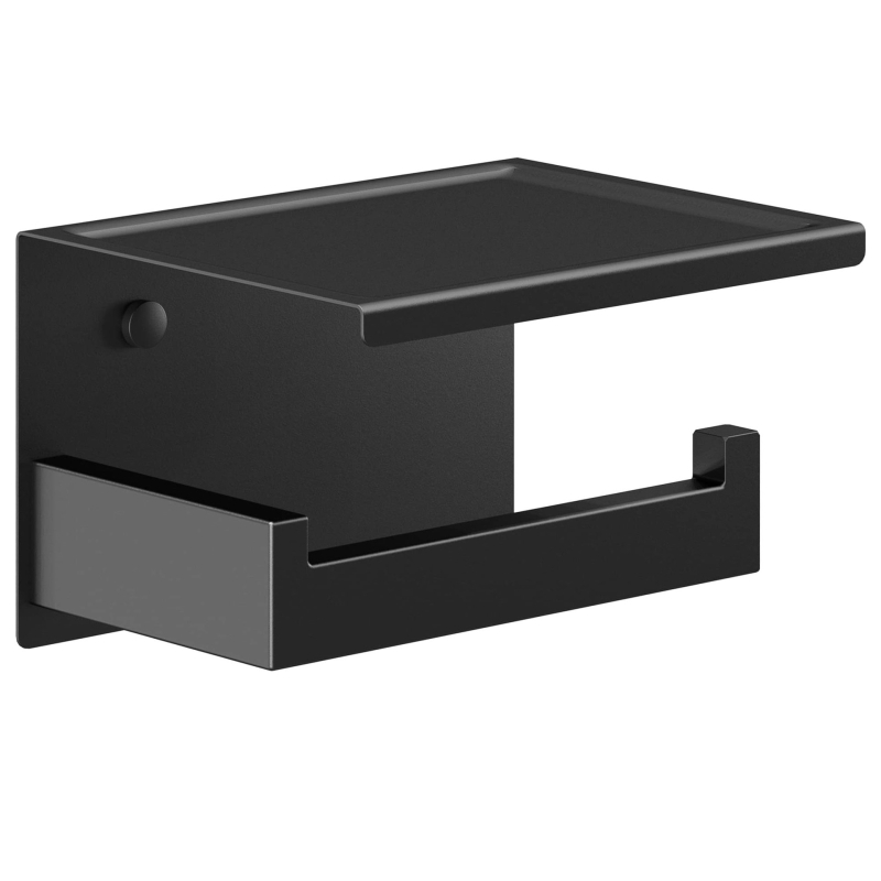 Držiak na toaletný papier z nehrdzavejúcej ocele s policou, štvorcový dizajn, povrchové spracovanie pečeným lakom, moderný minimalistický štýl