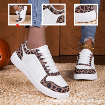 Leopardí vzor Casual loafers pre dospelých - vrchná časť z plátna, MD podrážka, šnúrky vpredu, okrúhla špička