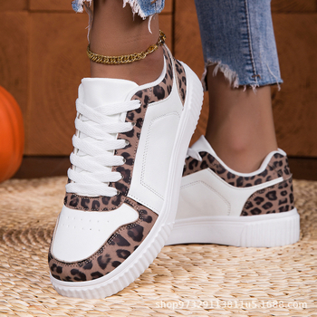 Leopardí vzor Casual loafers pre dospelých - vrchná časť z plátna, MD podrážka, šnúrky vpredu, okrúhla špička