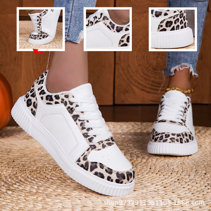 Leopardí vzor Casual loafers pre dospelých - vrchná časť z plátna, MD podrážka, šnúrky vpredu, okrúhla špička