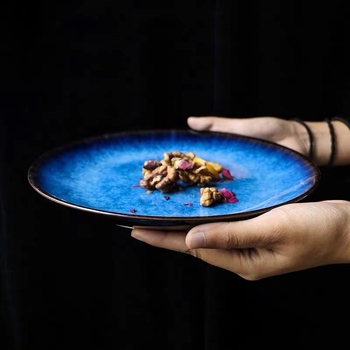 Porcelánový tanier s kiln-stylom, kreatívny plochý tanier pre domáce použitie a reštaurácie