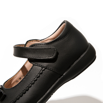 Dievčenské kožené školské topánky s popruhom na členok, britský štýl, zapínanie na suchý zips, podrážka z TPR