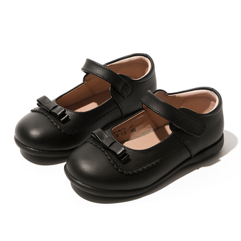 Dievčenské kožené školské topánky s popruhom na členok, britský štýl, zapínanie na suchý zips, podrážka z TPR