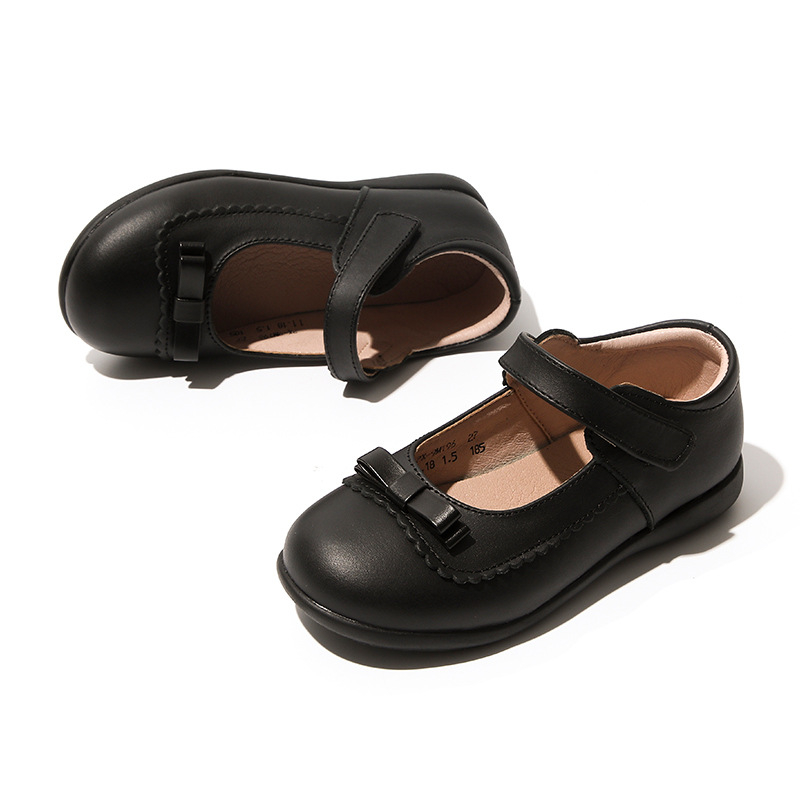 Dievčenské kožené školské topánky s popruhom na členok, britský štýl, zapínanie na suchý zips, podrážka z TPR