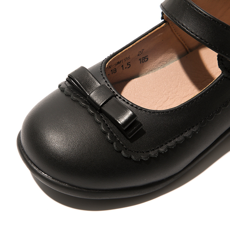 Dievčenské kožené školské topánky s popruhom na členok, britský štýl, zapínanie na suchý zips, podrážka z TPR