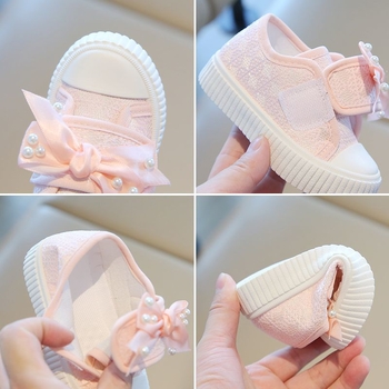 Dievčenské plátenné tenisky pre dievčatá, 1–6 rokov, nízky profil, zapínanie na suchý zips, priedušná gumová podrážka, štýl princezná