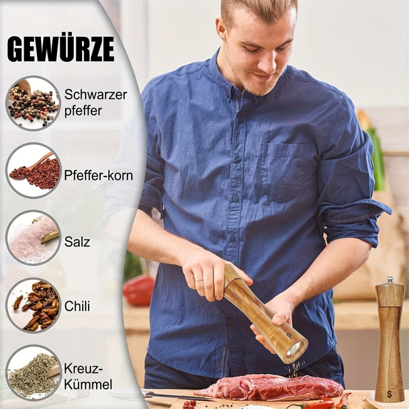 Μύλος πιπεριού και αλατιού - Ακακία ξύλο, χειροκίνητος, κεραμικός και ανθρακούχος χάλυβας πυρήνας