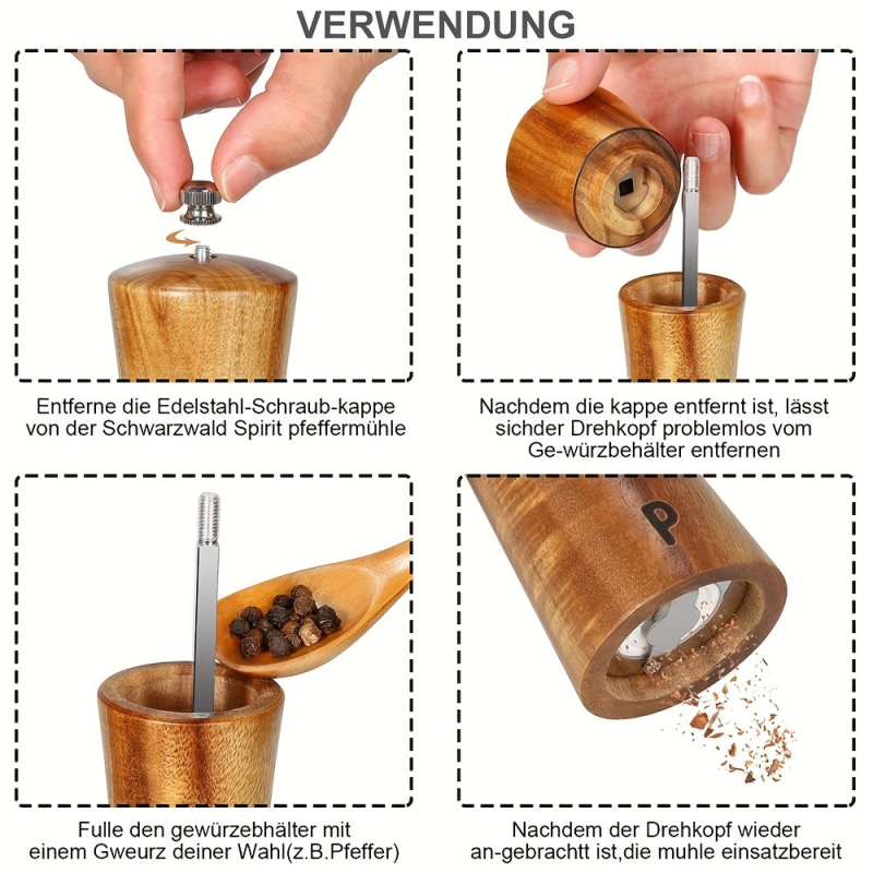 Μύλος πιπεριού και αλατιού - Ακακία ξύλο, χειροκίνητος, κεραμικός και ανθρακούχος χάλυβας πυρήνας