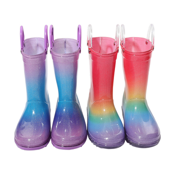 Detské čižmy do dažďa – dievčenský štýl, PVC horná časť, stredná výška lýtka, protišmyková podrážka, nízky podpätok 1-3 cm
