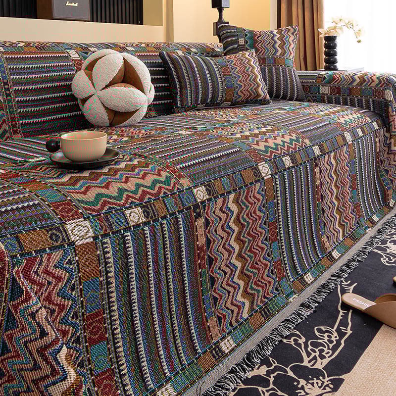 Πλήρες κάλυμμα καναπέ για πολυκαναπές, γεωμετρικό μοτίβο, ευρωπαϊκό-αμερικανικό στυλ, σχέδιο υφάσματος μαξιλαριών