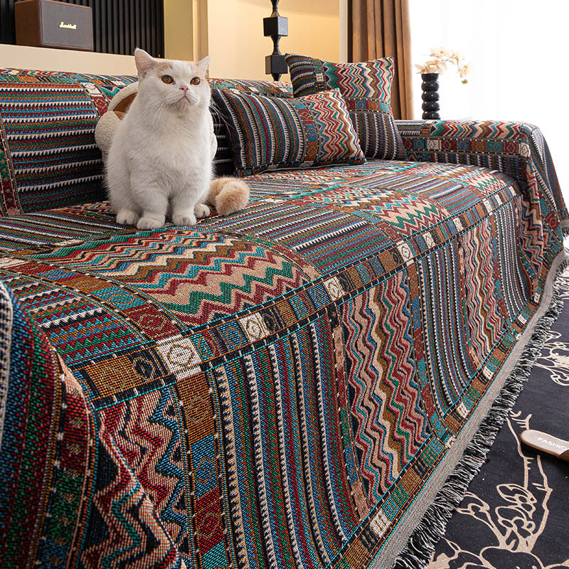 Πλήρες κάλυμμα καναπέ για πολυκαναπές, γεωμετρικό μοτίβο, ευρωπαϊκό-αμερικανικό στυλ, σχέδιο υφάσματος μαξιλαριών