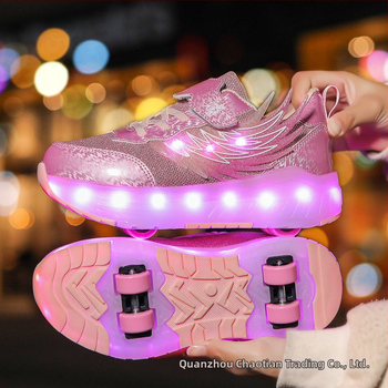 Štvorkolesové kolieskové tenisky pre deti, PU kolies, dvojradové kolies, unisex, LED krídlami
