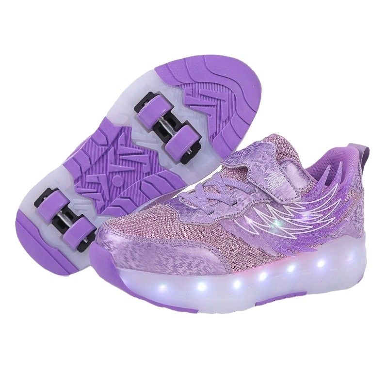 Štvorkolesové kolieskové tenisky pre deti, PU kolies, dvojradové kolies, unisex, LED krídlami