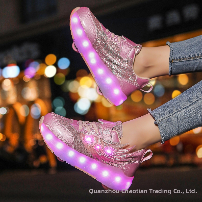 Štvorkolesové kolieskové tenisky pre deti, PU kolies, dvojradové kolies, unisex, LED krídlami