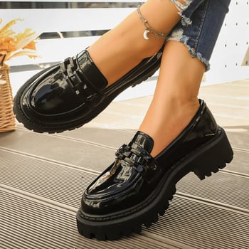 Loaferice, PU koža, zaobljeni vrh, britanski stil, srednja peta 3-5 cm, gumeni potplat