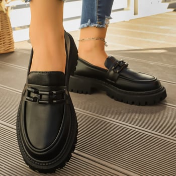 Loaferice, PU koža, zaobljeni vrh, britanski stil, srednja peta 3-5 cm, gumeni potplat