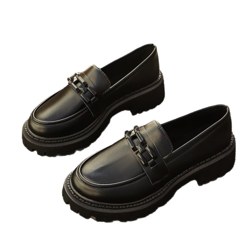Loaferice, PU koža, zaobljeni vrh, britanski stil, srednja peta 3-5 cm, gumeni potplat
