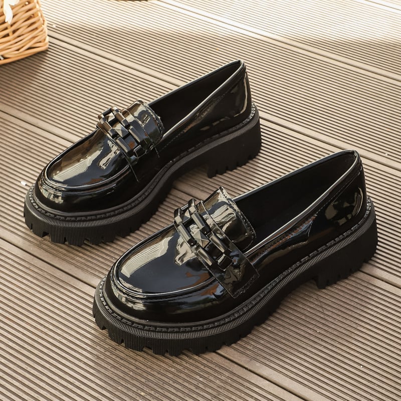 Loaferice, PU koža, zaobljeni vrh, britanski stil, srednja peta 3-5 cm, gumeni potplat