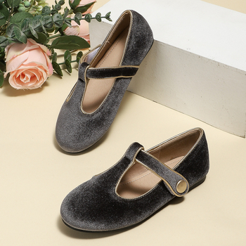 Pantofi pentru fete din microfibră, închidere Velcro, talpă din cauciuc antiaderentă, branț PU respirabil, guler jos, stil coreean, primăvara 2025