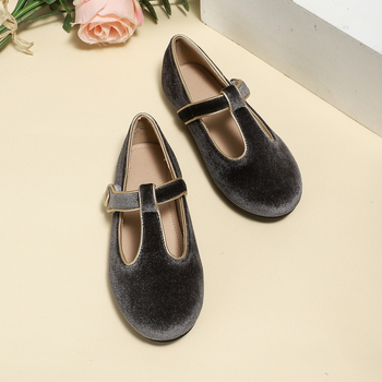 Pantofi pentru fete din microfibră, închidere Velcro, talpă din cauciuc antiaderentă, branț PU respirabil, guler jos, stil coreean, primăvara 2025