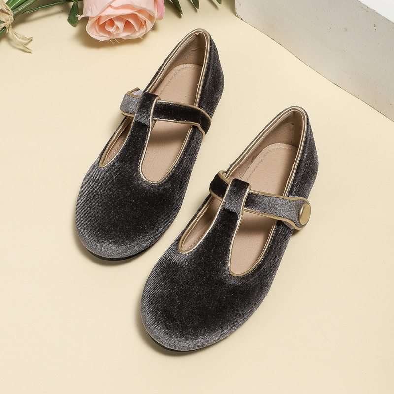 Pantofi pentru fete din microfibră, închidere Velcro, talpă din cauciuc antiaderentă, branț PU respirabil, guler jos, stil coreean, primăvara 2025