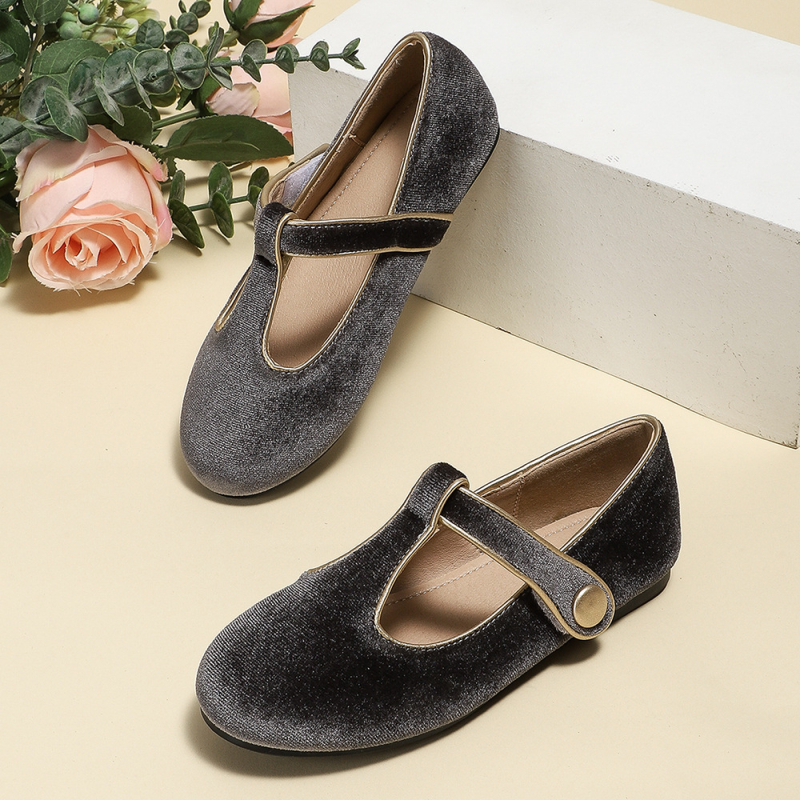 Pantofi pentru fete din microfibră, închidere Velcro, talpă din cauciuc antiaderentă, branț PU respirabil, guler jos, stil coreean, primăvara 2025