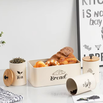 Leyou sada 4 nádob na skladovanie s bambusovým viečkom a krájacou doskou, telo z karbónovej ocele, štvorcový tvar, objem 4.1-5 L