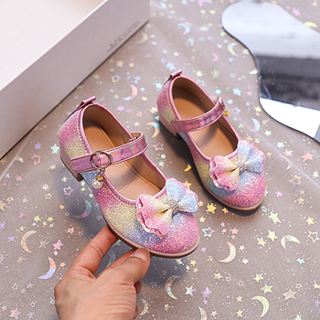 Pantofi de prințesă pentru fete: PU partea superioară, talpă din cauciuc, toc mic, închidere cu bandă magică, creștere înălțime, respirabili, anti-alunecare