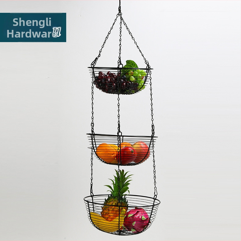 Košík na ovocie z kovového železa v európskom štýle, trojposchodový odnímateľný kontajner na ovocie (Kategória: Košík na ovocie; Značka: Victory comes.; Štýl: Jednoduchý; Vzor: Jednoliaty)