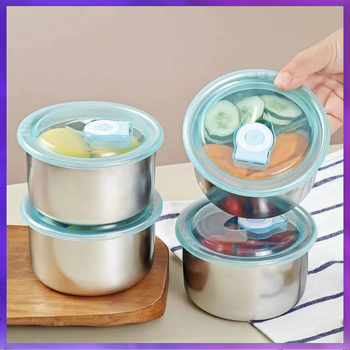 Nerezová oceľová okrúhla krisper dóza s poklopom, 1–2 L, vhodná do mikrovlnky