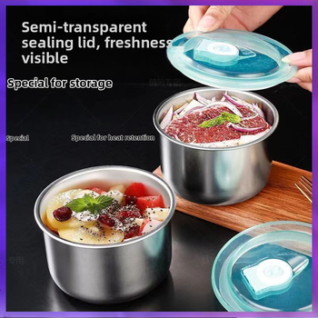 Nerezová oceľová okrúhla krisper dóza s poklopom, 1–2 L, vhodná do mikrovlnky