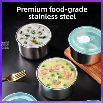 Nerezová oceľová okrúhla krisper dóza s poklopom, 1–2 L, vhodná do mikrovlnky