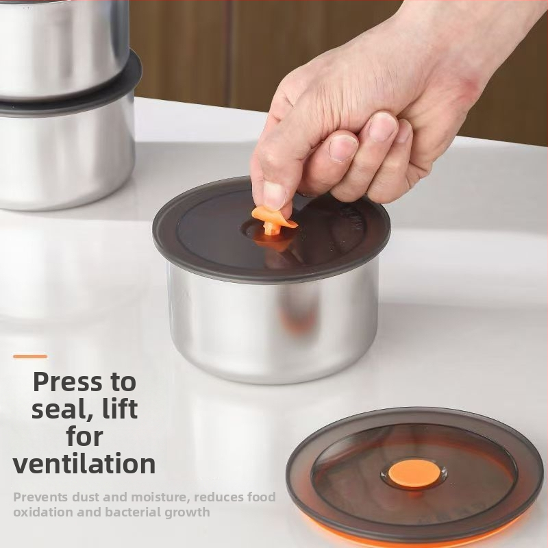 Nerezová oceľová okrúhla krisper dóza s poklopom, 1–2 L, vhodná do mikrovlnky